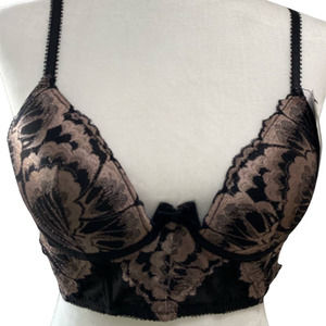 Frederick's of Hollywood Women's Anabella Lace Wired Longline Bra Black Size 32C